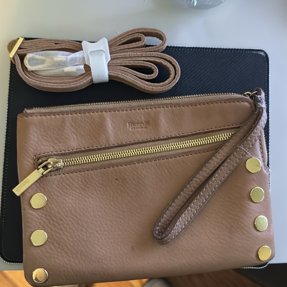 Hammitt Tan Clutch with Gold Accents
